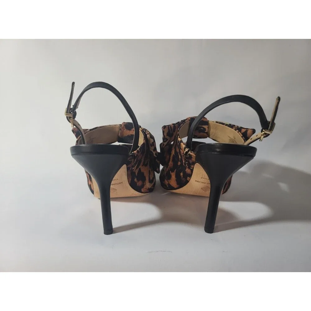 ANTONIO MELANI Cheetah Vilada Animal Print Black Bow Heels Shoes Size 7M